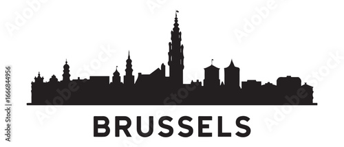 Brussels City Skyline Vector Silhouette. Vector black silhouette. with white background