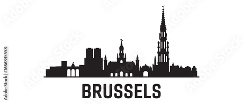 Brussels City Skyline Vector Silhouette. Vector black silhouette. with white background