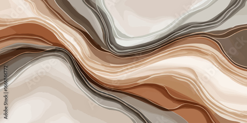 Elegant liquid marble abstract art with flowing wavy layers in earthy brown and grey tones.