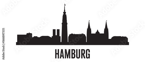 Hamburg City Skyline Vector Silhouette Outline. Vector black silhouette. with white background