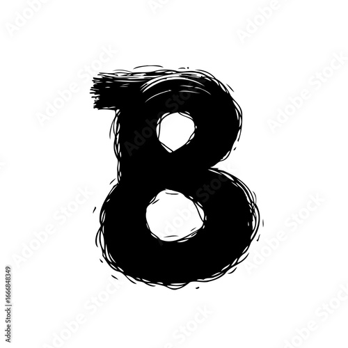 Distressed black number eight illustration with artistic rough edges and creative design elements