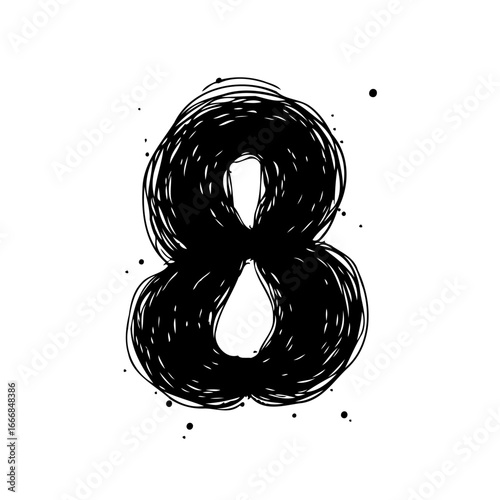 Distressed number eight artistic representation showcasing hand drawn digital paint with grunge