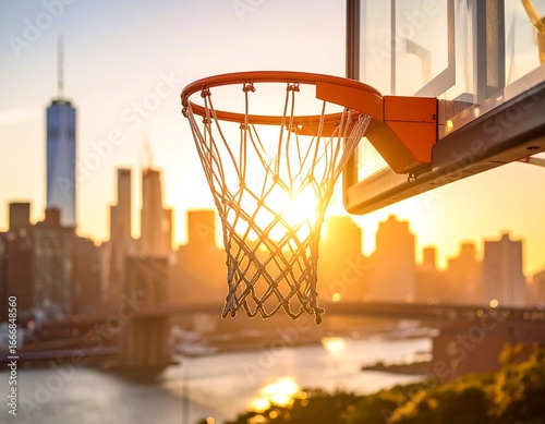 NYC Sunset Basketball Hoop.