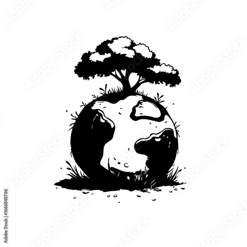 Earth's rejuvenation a solitary tree flourishes atop the world embodying growth and environmental