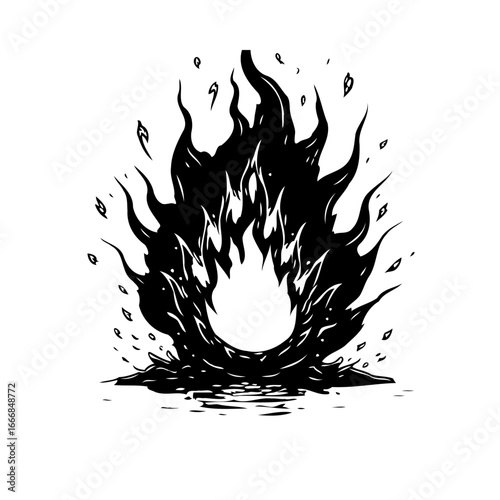Dynamic stylized inferno rendering portraying abstract fiery intensity creating a visually