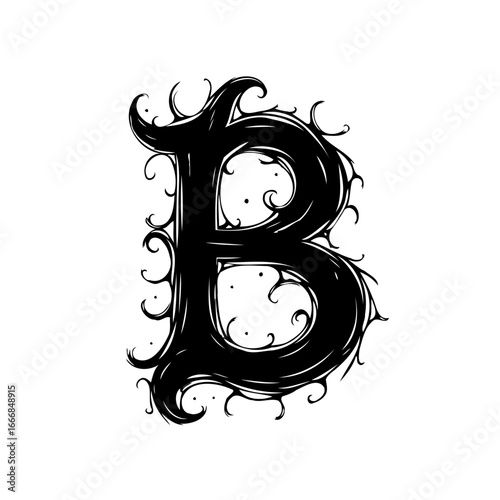 Elaborate gothic letter B entwined with decorative flourishes creating an elegant and whimsical