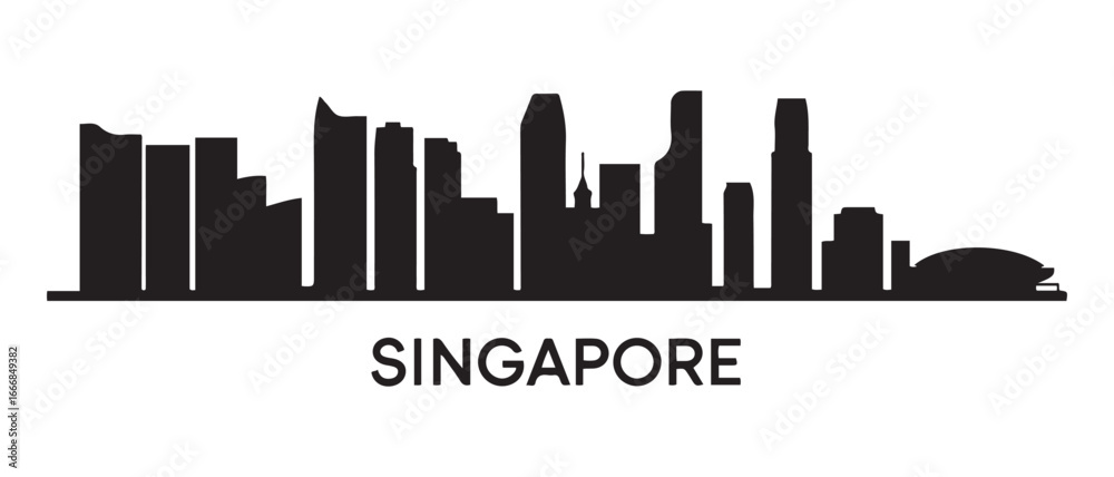 Fototapeta premium SINGAPORE City ASIA Skyline Silhouette Cityscape Vector. Vector black silhouette. with white background