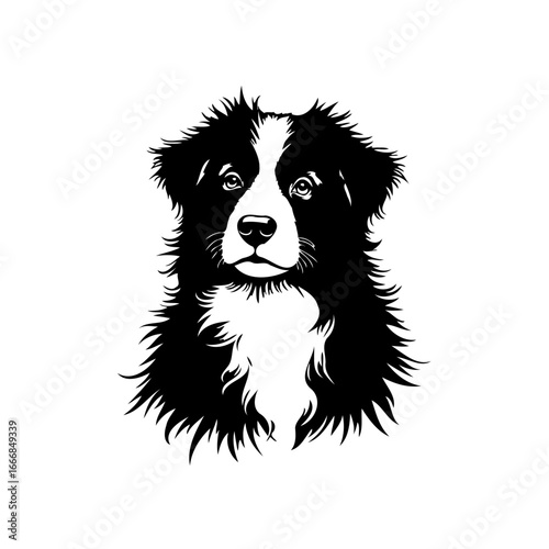 Elegant dog portrait showcasing a canine friend rendered in detailed black and white silhouette