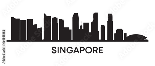 SINGAPORE  City ASIA Skyline Silhouette Cityscape Vector. Vector black silhouette. with white background