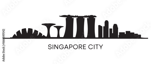 SINGAPORE  City ASIA Skyline Silhouette Cityscape Vector. Vector black silhouette. with white background