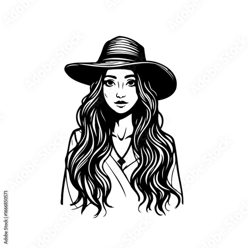 Elegant woman in wide-brimmed hat portrait showcasing stylish simplicity for fashion design or