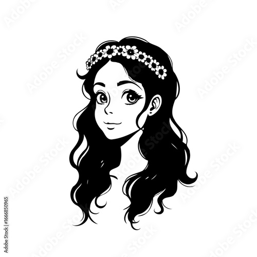 Enchanting floral crown adorned woman portrait showcasing simple elegance and whimsical beauty on