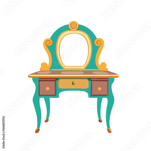 Vintage table and chair, vanity table isolated on white background.
