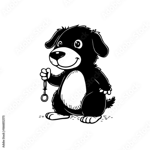 Friendly cartoon puppy character illustration holding keys adorable canine companion design