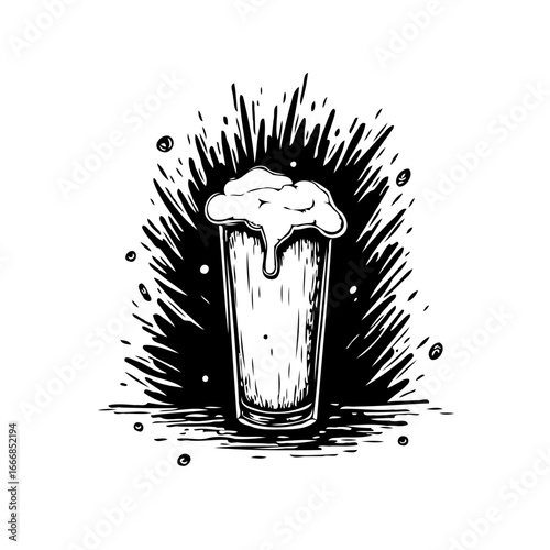 Frothy indulgence illustration: A tantalizing monochrome glass of craft beer against a splashy