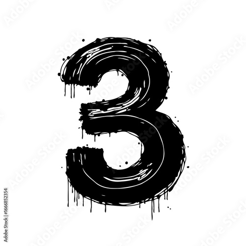 Graffiti styled number three illustration showing artistic splash effect on a clear background