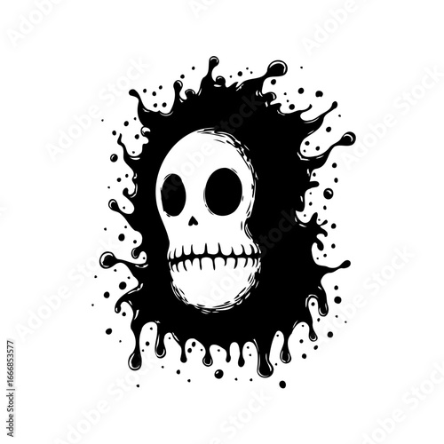 Inkblot skull illustration on white background with a gothic design for tattoo and decoration art