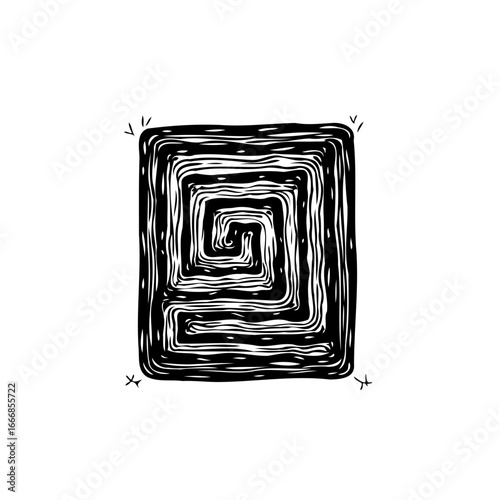 Monochrome hand drawn labyrinth design showcasing intricate pathways symbolizing challenges and