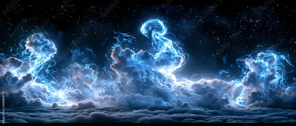 Fototapeta premium Celestial Nebula: This image showcases a captivating nebula formation. Swirling clouds of celestial gas and dust glow with vibrant hues, creating an otherworldly scene that evokes a sense of wonder. 