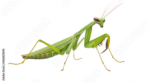 Green Praying Mantis Isolated on Transparent Background, Insect Predator with Camouflage and Unique Posture