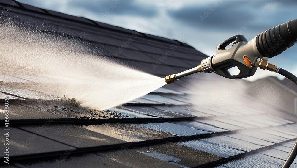 Obraz premium Cleaning the mold off the vinyl siding of this exterior wall is best left to a skilled handyman or a professional.