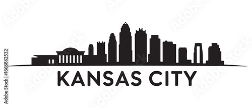 KANSAS CITY Missouri USA City Skyline Vector.  Vector black silhouette. with white background