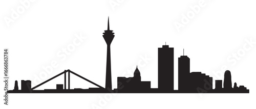 Dusseldorf City Skyline Silhouette Vector.  Vector black silhouette. with white background