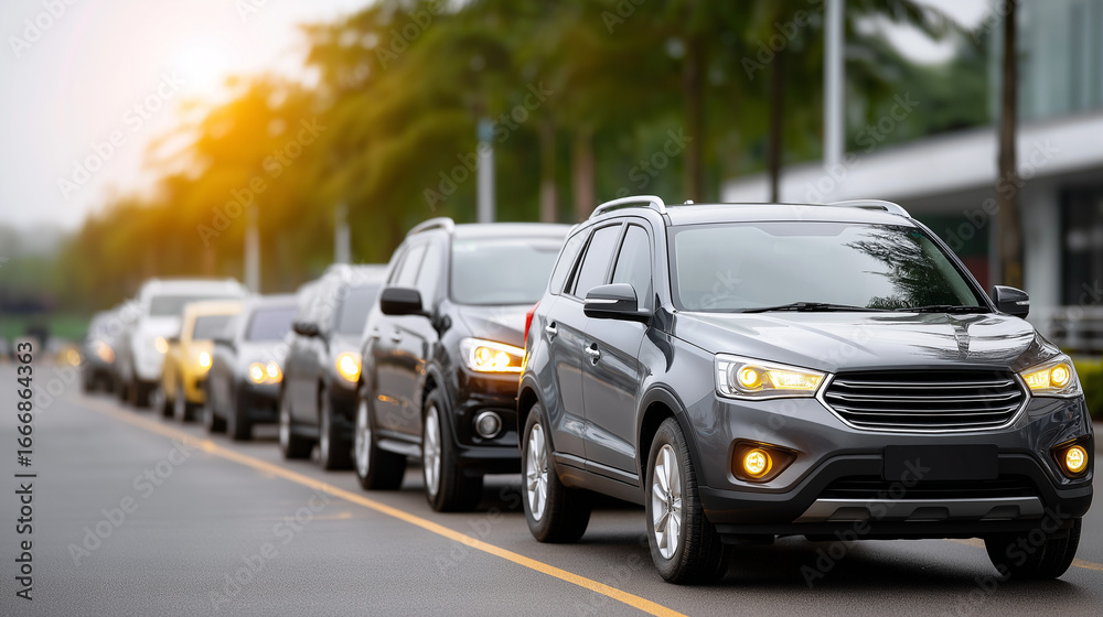 Fototapeta premium Cars for Sale in a Gentle Light with Ample Copy Space