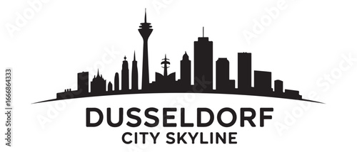 Dusseldorf City Skyline Silhouette Vector.  Vector black silhouette. with white background