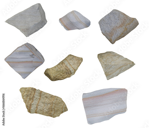 Foto A collection of various multicolored sandstone rocks and stone fragments