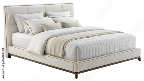luxury bed with pillows isolated on transparent background