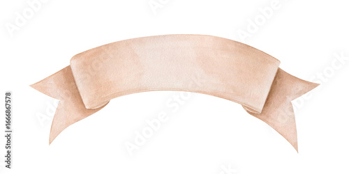Hand painted watercolor waving banner ribbon with space for text. Flag tape in dusk pink colors. Placeholder illustration on isolated background. For labels, badges, romantic design, vintage decor.