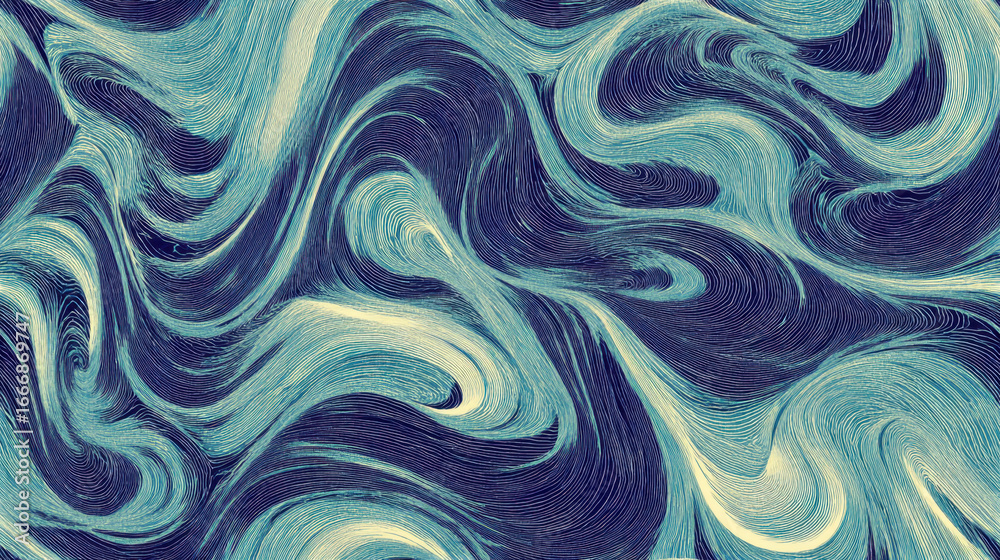 Fototapeta premium Abstract pattern of swirling lines in blue and cream tones creating a dynamic flowing texture