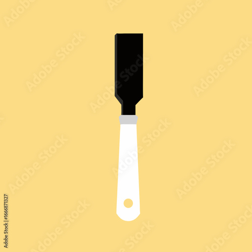 Flat graphic blue blade and white handle putty knife tool illustration.