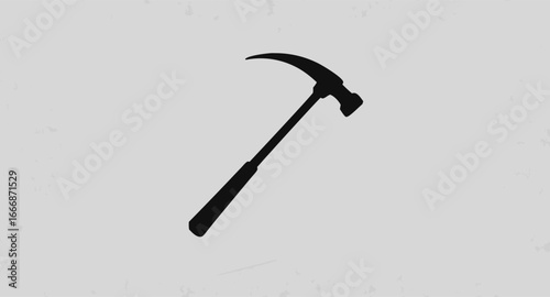 Minimalist black icon silhouette of a claw hammer with a curved head and long handle depicted in a simple graphic style.
