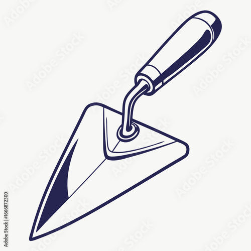 Stylized blue line art illustration of a masonry pointing trowel with a triangular blade and smooth handle.