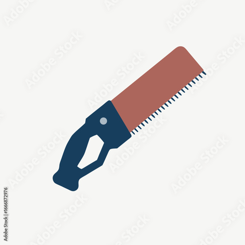 Vector Illustration of a Hand Saw with Brown Blade and Blue Handle.