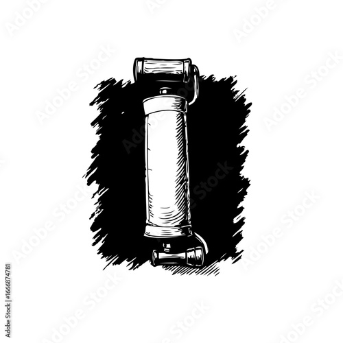 Monochrome illustration of a vintage hand pump evokes a sense of mechanical history and