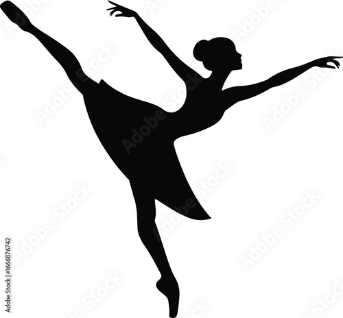 Ballet dancer silhouette of a woman dancing in graceful pose vector illustration