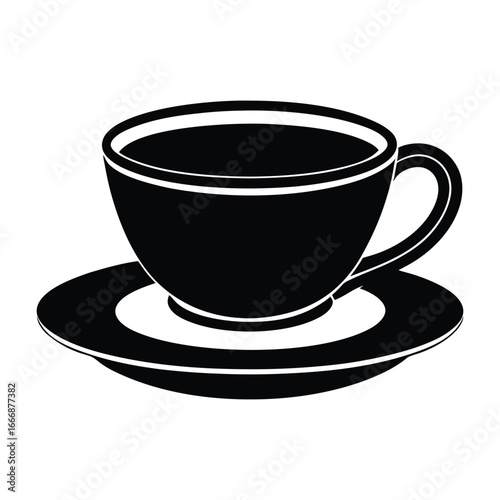 Single cup of hot black coffee on a white saucer