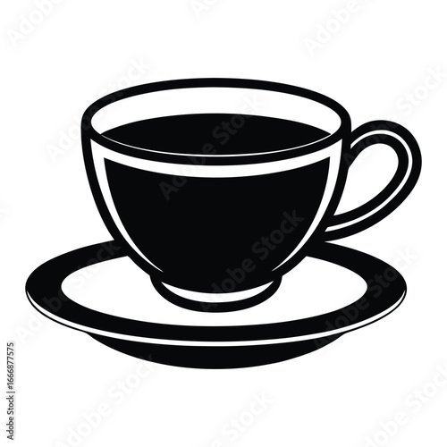 a black and white cup and saucer icon on a white background