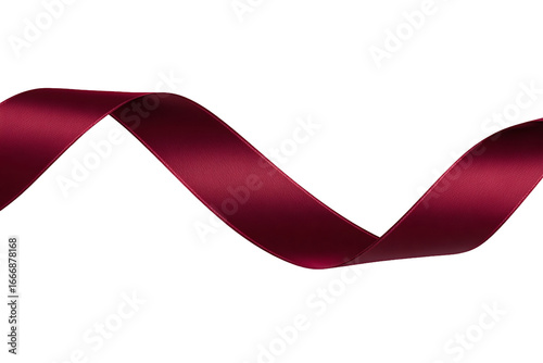 Elegant flowing burgundy ribbon isolated on white transparent background