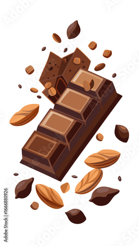 Top down view of a broken dark chocolate bar from a high angle