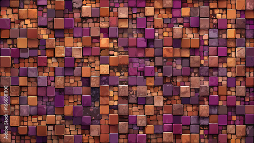 Close up top down view of a textured mosaic wall pattern