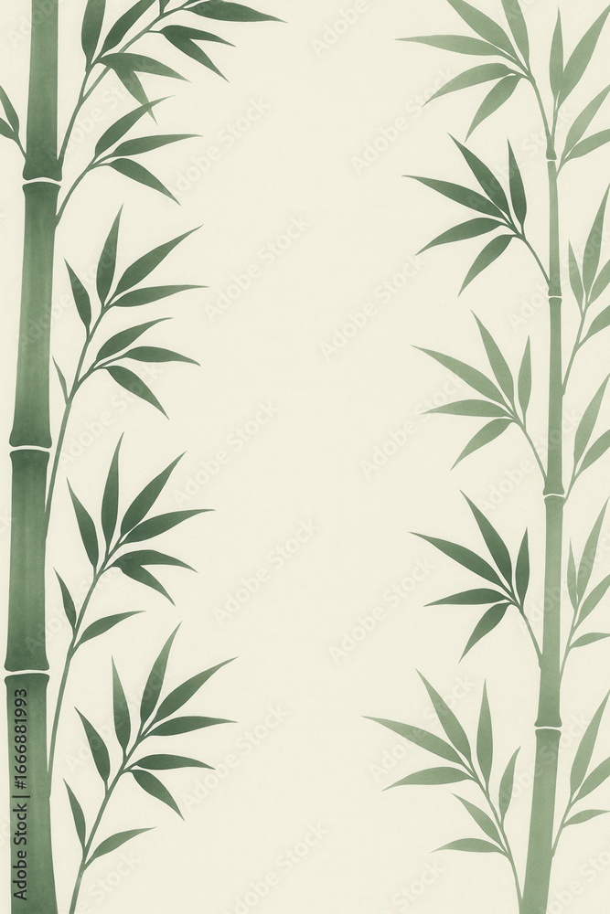 Fototapeta premium minimalist bamboo background with green leaves evoking tranquility, nature, and asian cultural elements