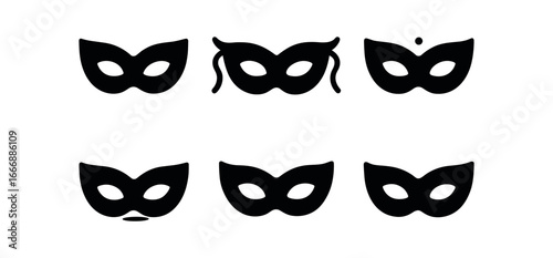 vector solid black filled icons costumer (costume mask): mask silhouette ribbon ties decoration dot shadow smear light rim highlight glint.