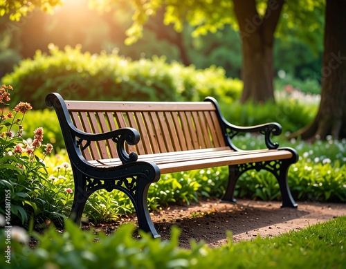 Park bench in sunlight