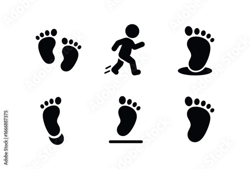vector solid black filled icons toddler development (first steps): baby feet motion line shadow smear highlight rim ground line light fleck.