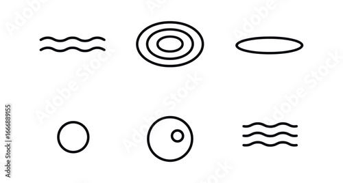 vector outline icons calm resolve (still water): water surface rings shadow smear highlight rim reflection dot mist haze.