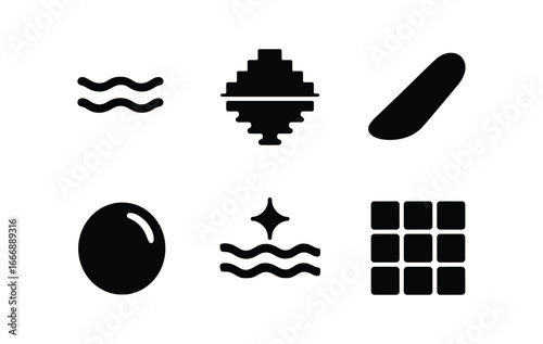 vector solid black filled icons stepwell (reflection pattern): water mirror step reflection shadow smear highlight rim light tile line.